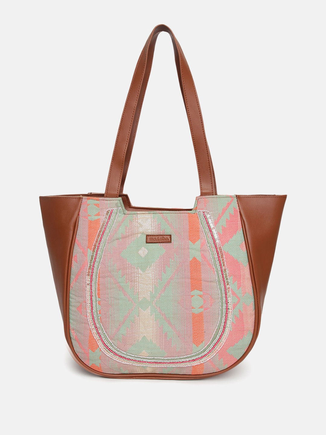 Maisha Ethnic Motifs Self Design Structured Oversized Leather Shoulder Bag