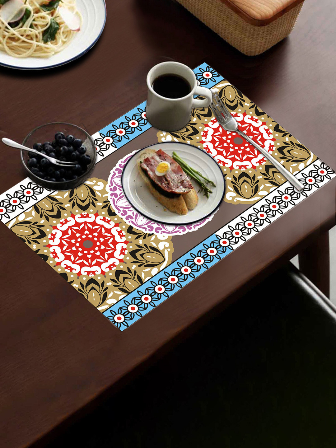 Dakshya Industries Blue 4-Pieces Waterproff & Anti-Bacterial Printed Fridge Mat