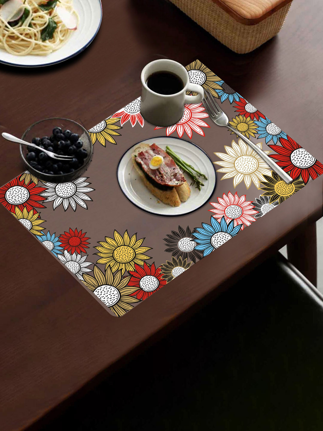 Dakshya Industries Yellow & Red 4 Pieces Printed Fridge Mat