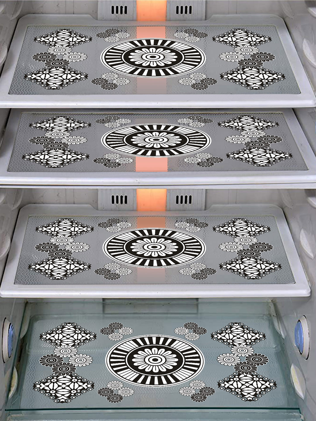 Dakshya Industries Silver-Toned 4-Pieces Waterproff & Anti-Bacterial Printed Fridge Mat