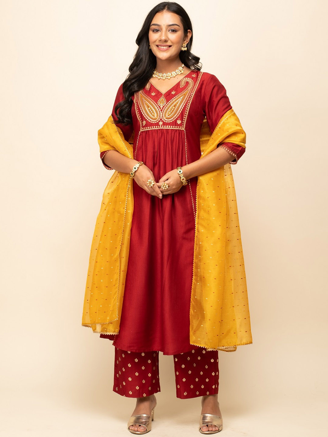 FIORRA Women A-Line Kurta With Palazzo and Dupatta