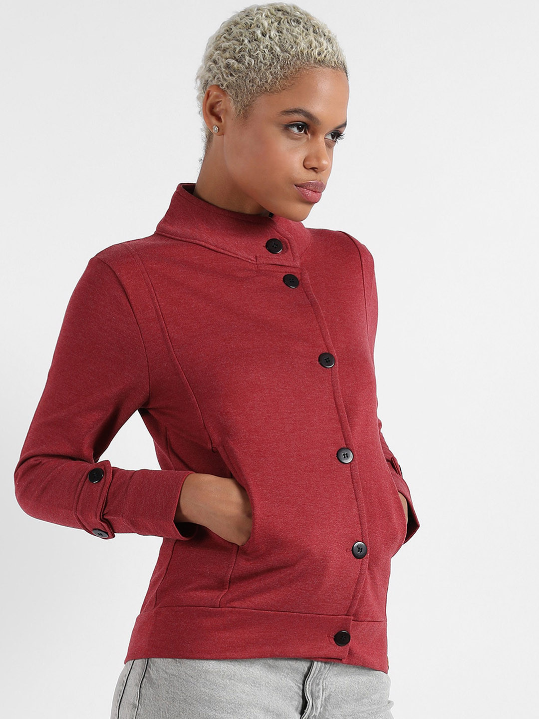 Campus Sutra Red Band Collar Windcheater Outdoor Tailored Jacket