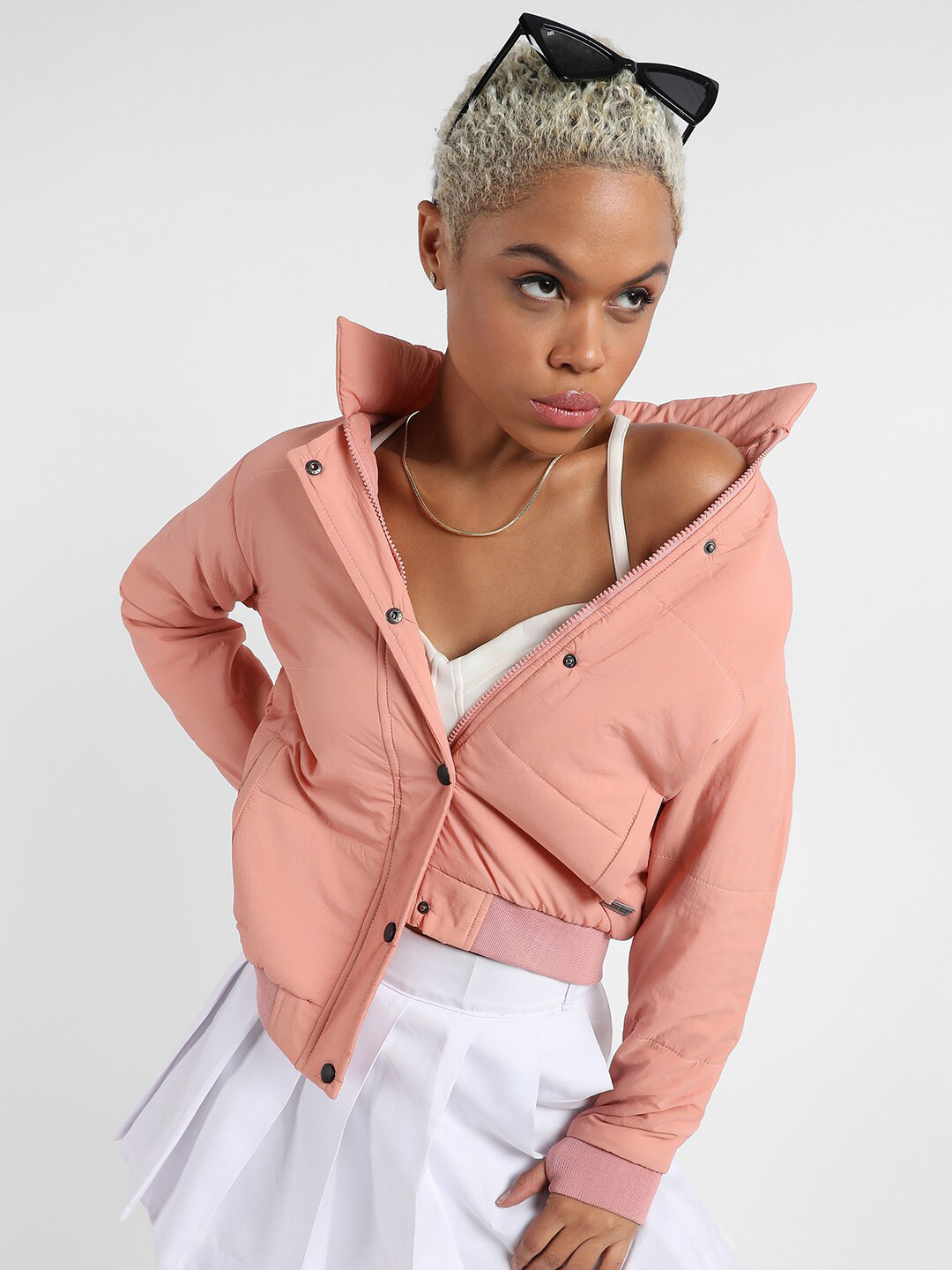 Campus Sutra Pink Windcheater Puffer Jacket