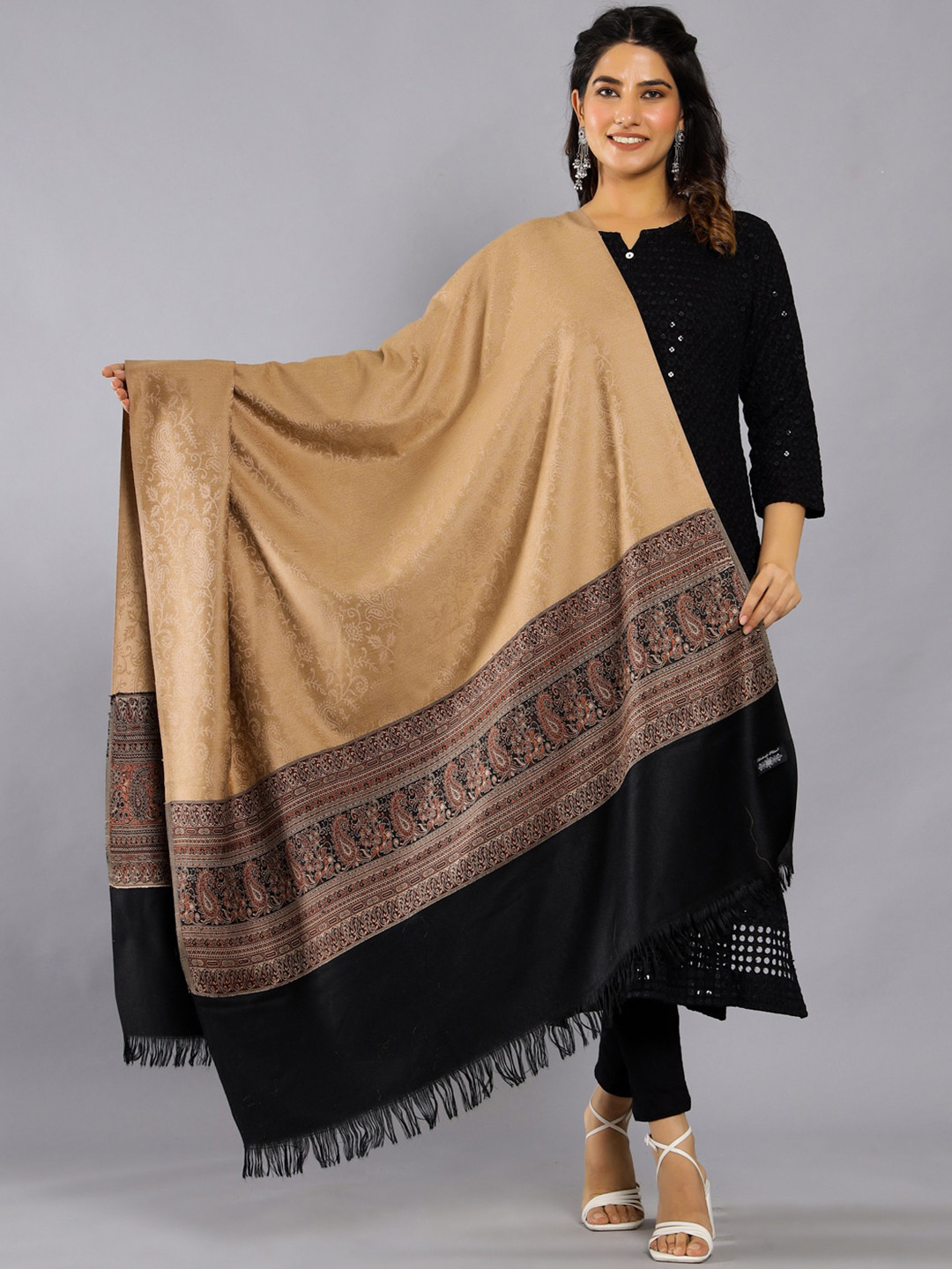 HANDICRAFT PALACE Woven Design Jamwar Paisley Shawl