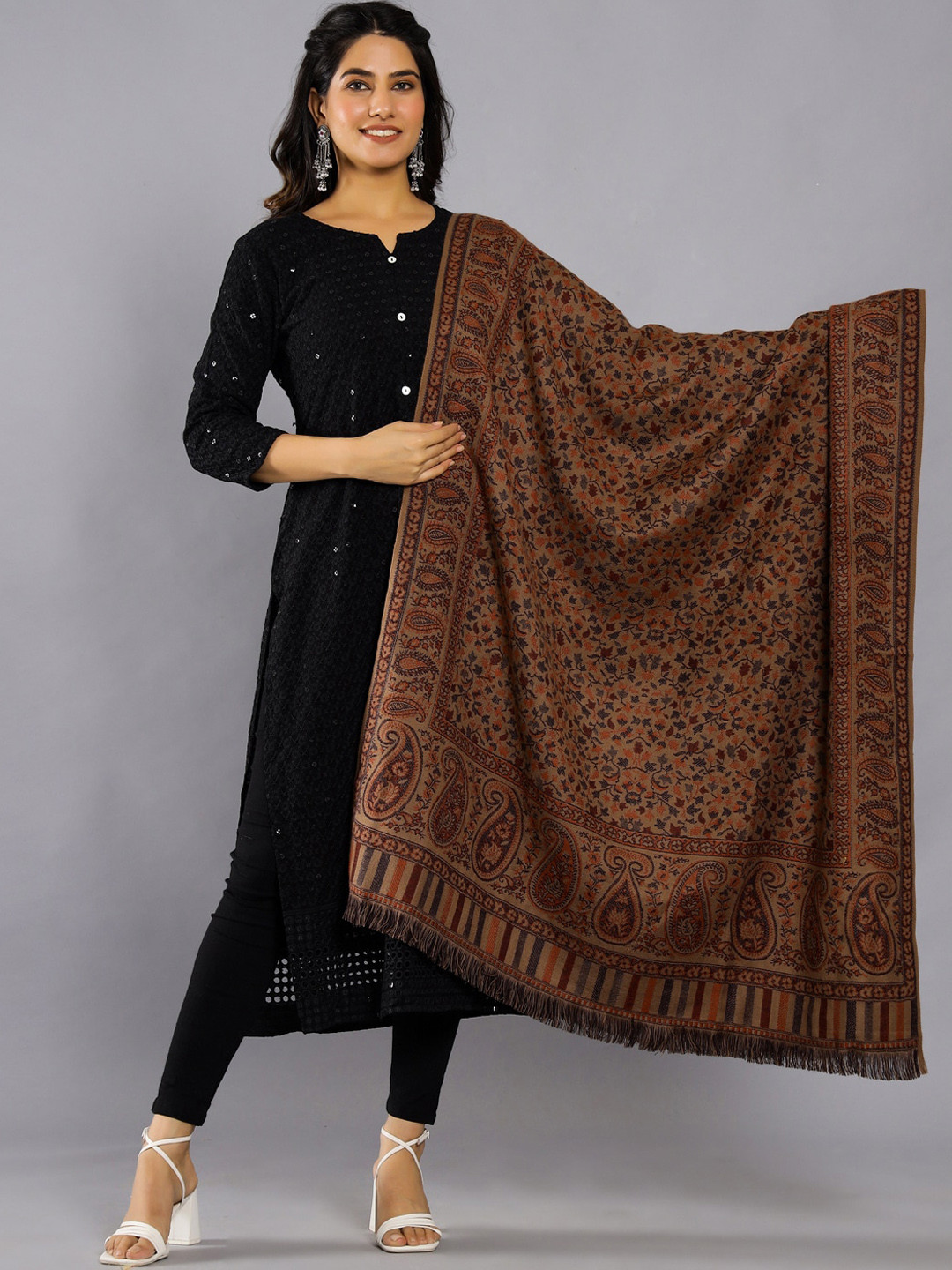 HANDICRAFT PALACE Kaani Ethnic Motif Woven Design Shawl