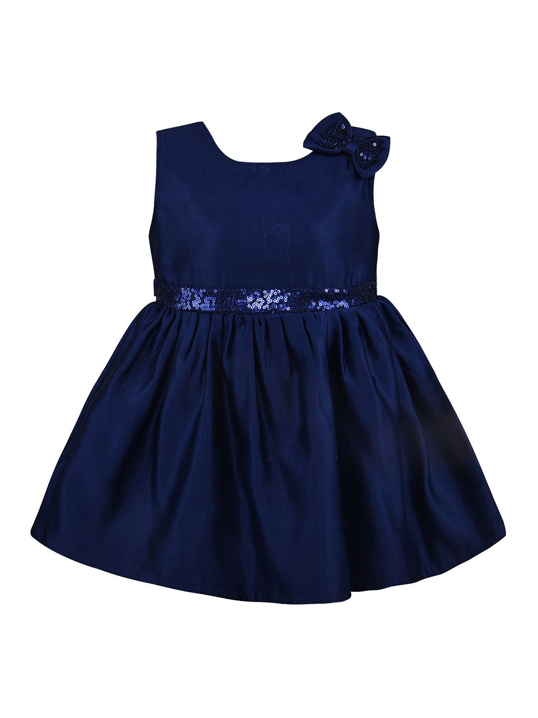 Wish Karo Navy Blue Satin Fit & Flare Dress