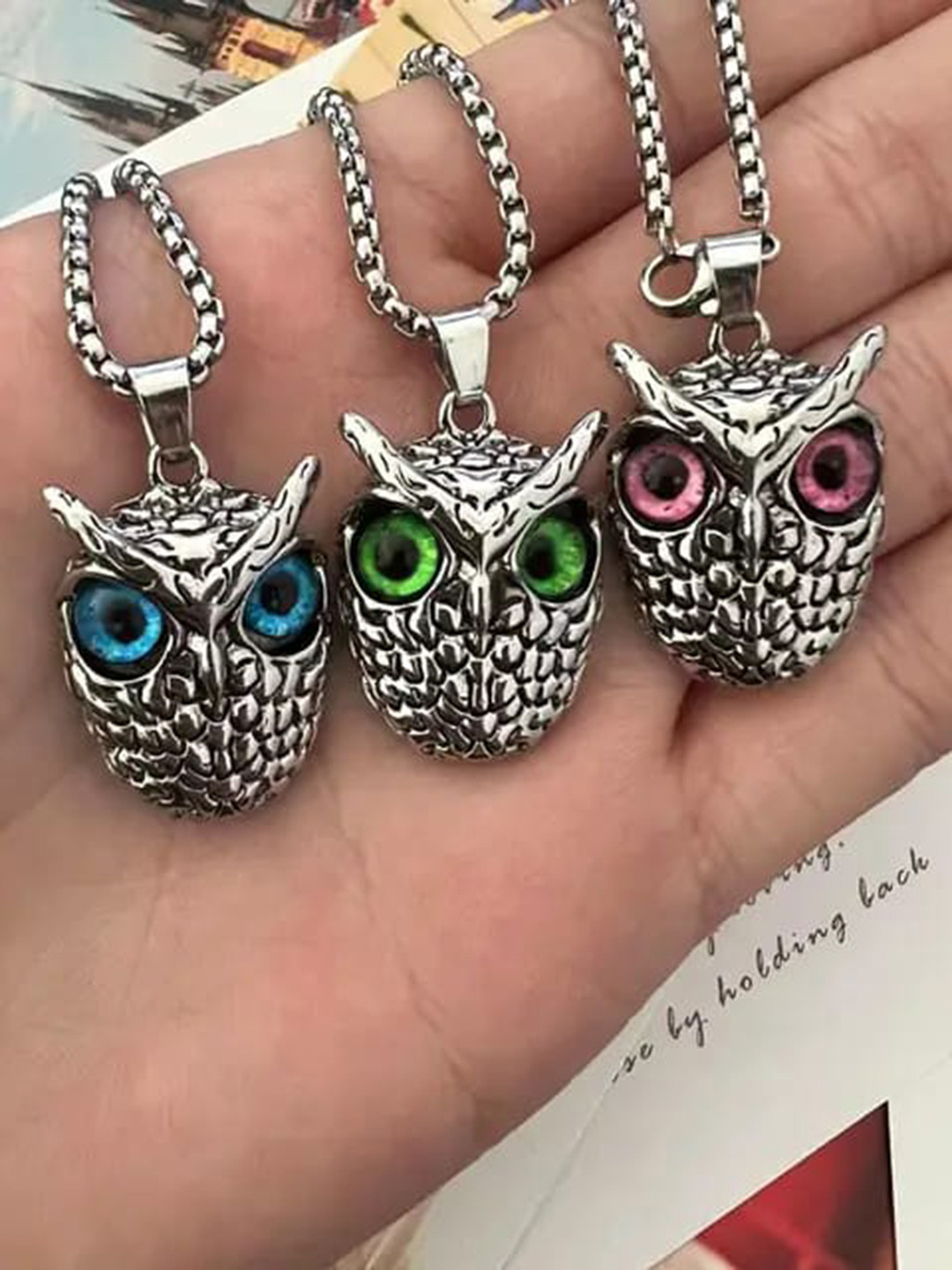 KRYSTALZ Men Silver-Toned Silver-Plated Eyes Owl Necklace