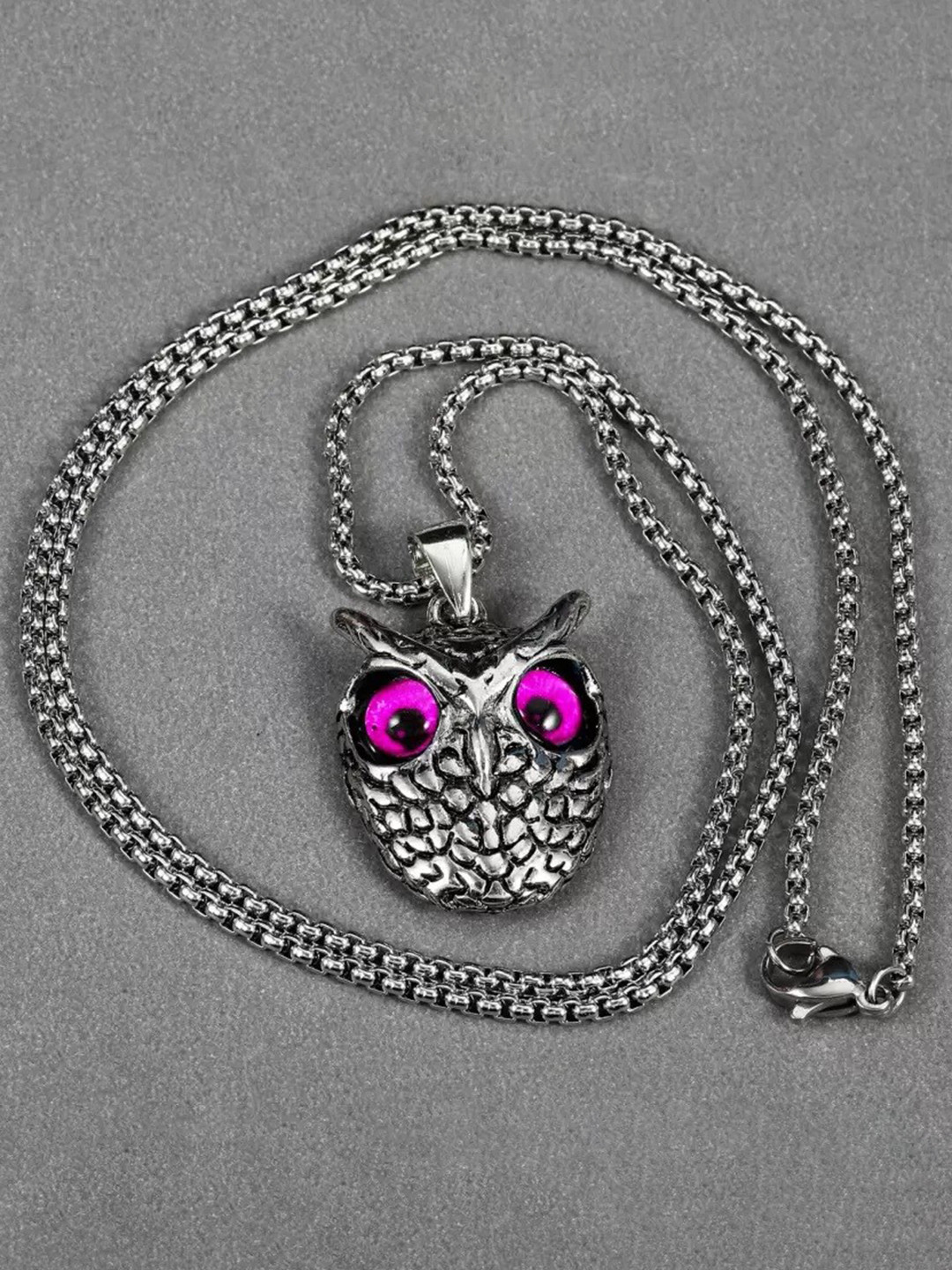 KRYSTALZ Silver-Plated Eyes Owl Pendant With Chain