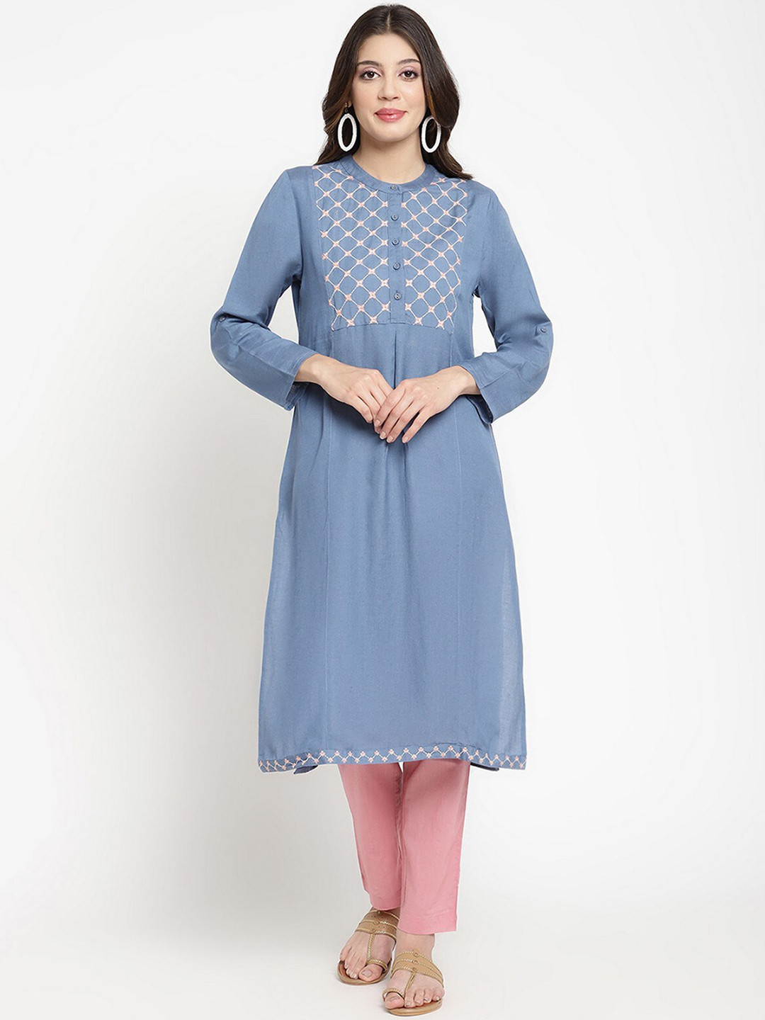 SAVI Powder Blue Embroidered Kurta