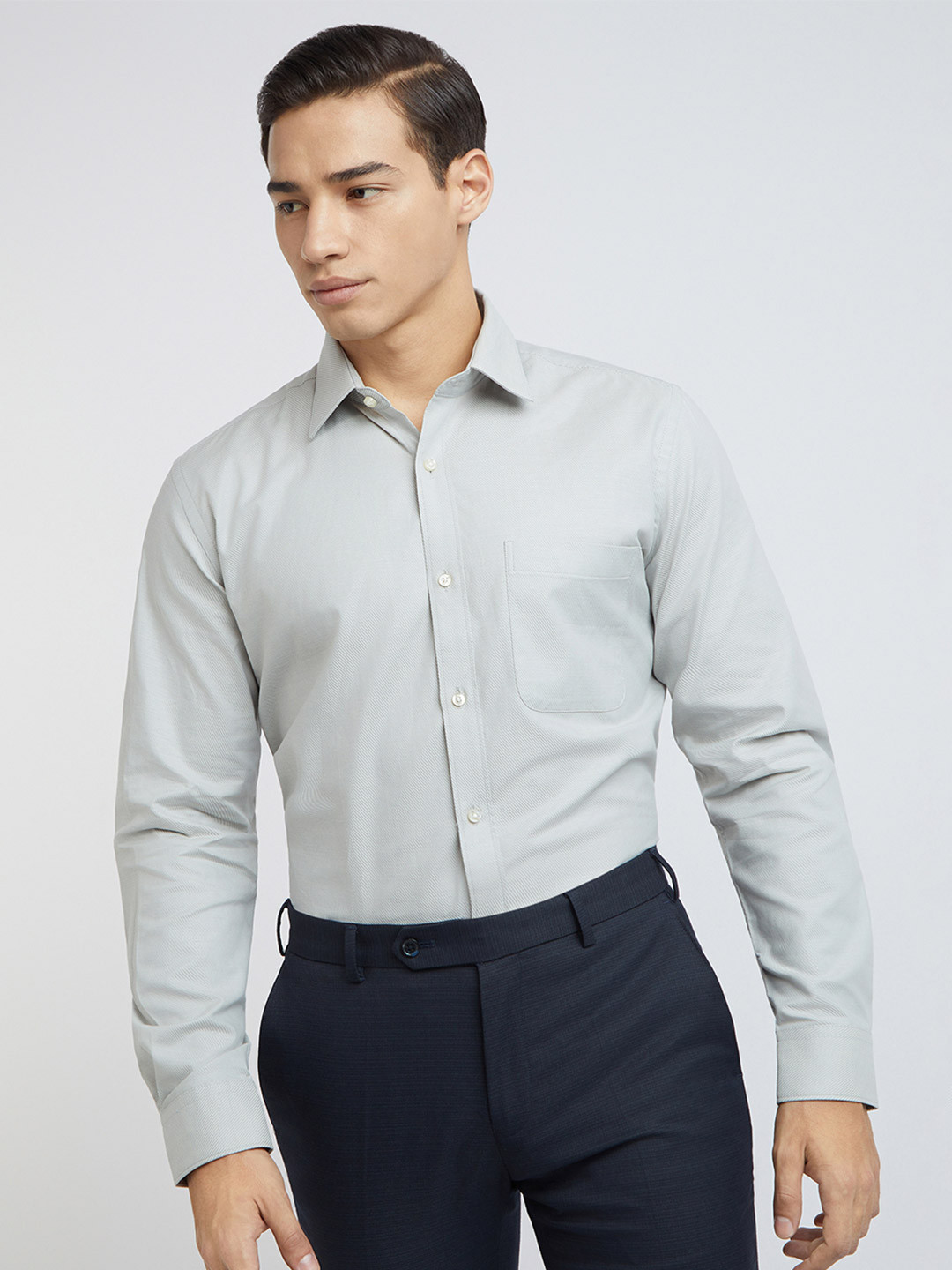 Raymond Pure Cotton Self Design Textured Formal Regular Fit Shirt