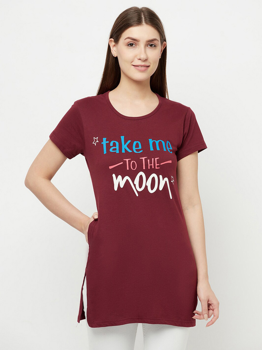 T.T. Typography Printed Cotton Longline T-Shirt