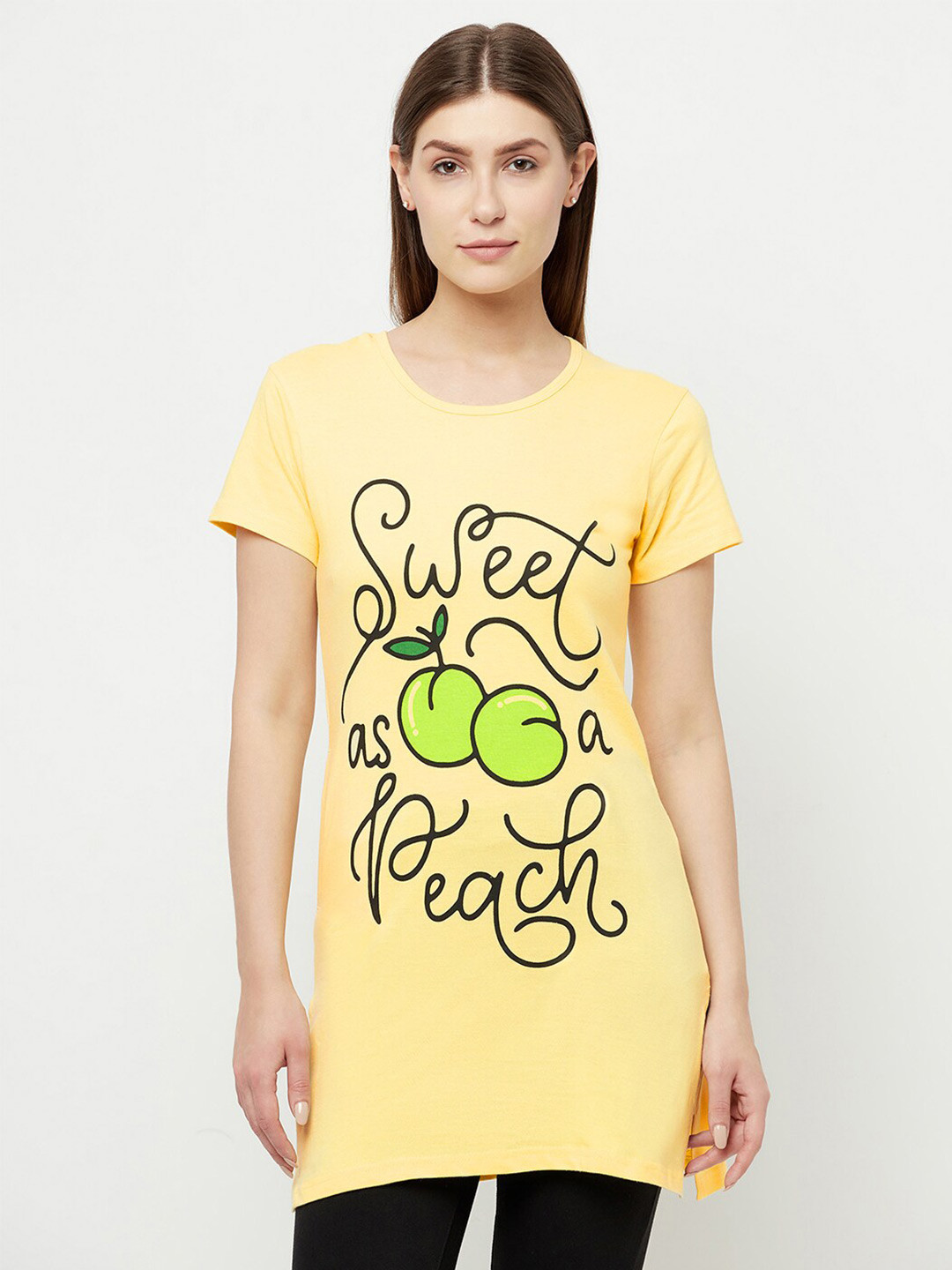 T.T. Typography Printed Cotton Longline T-Shirt