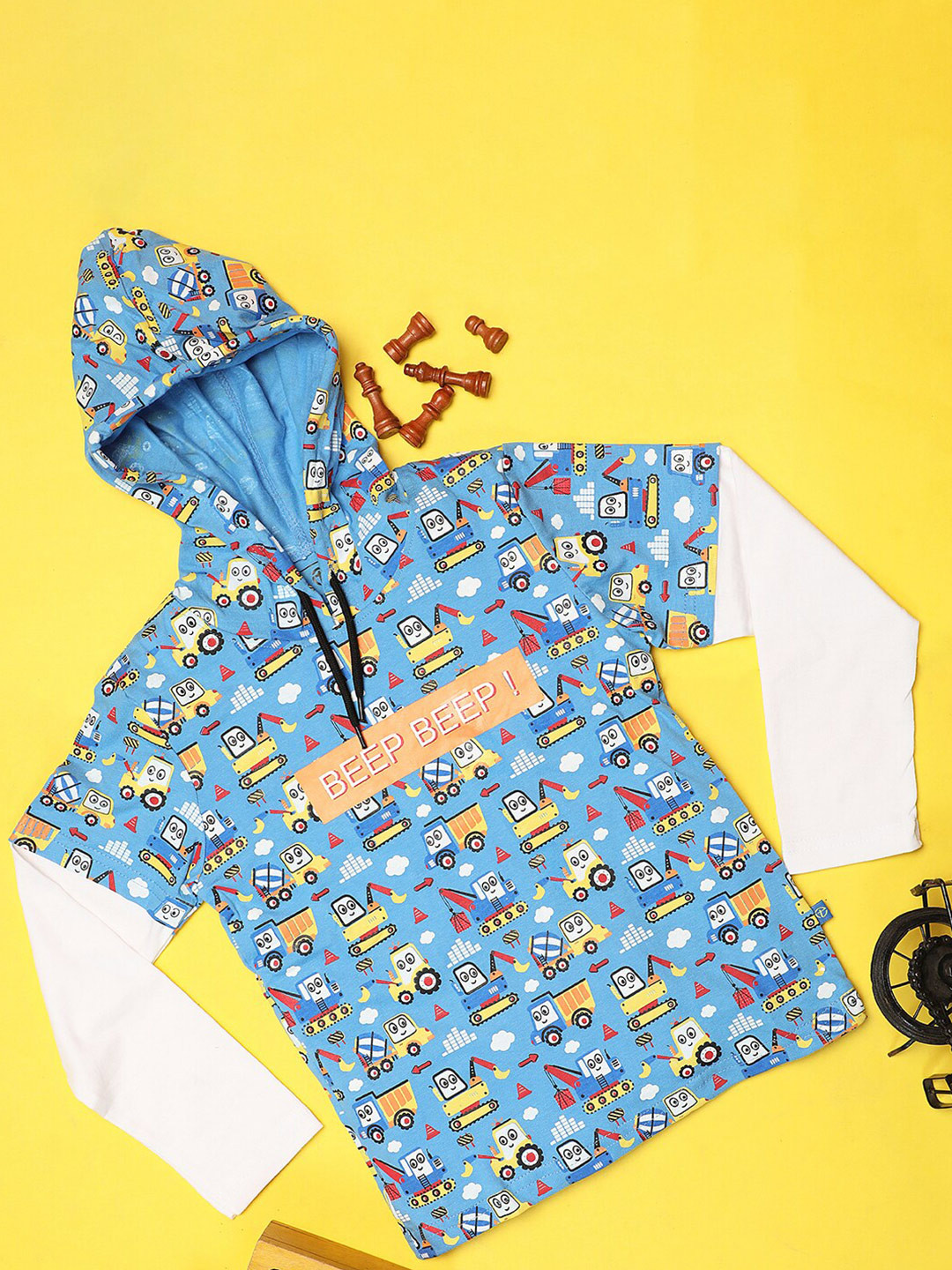 V-Mart Boys Conversational Printed Hooded Doctor Sleeves Cotton T-shirt