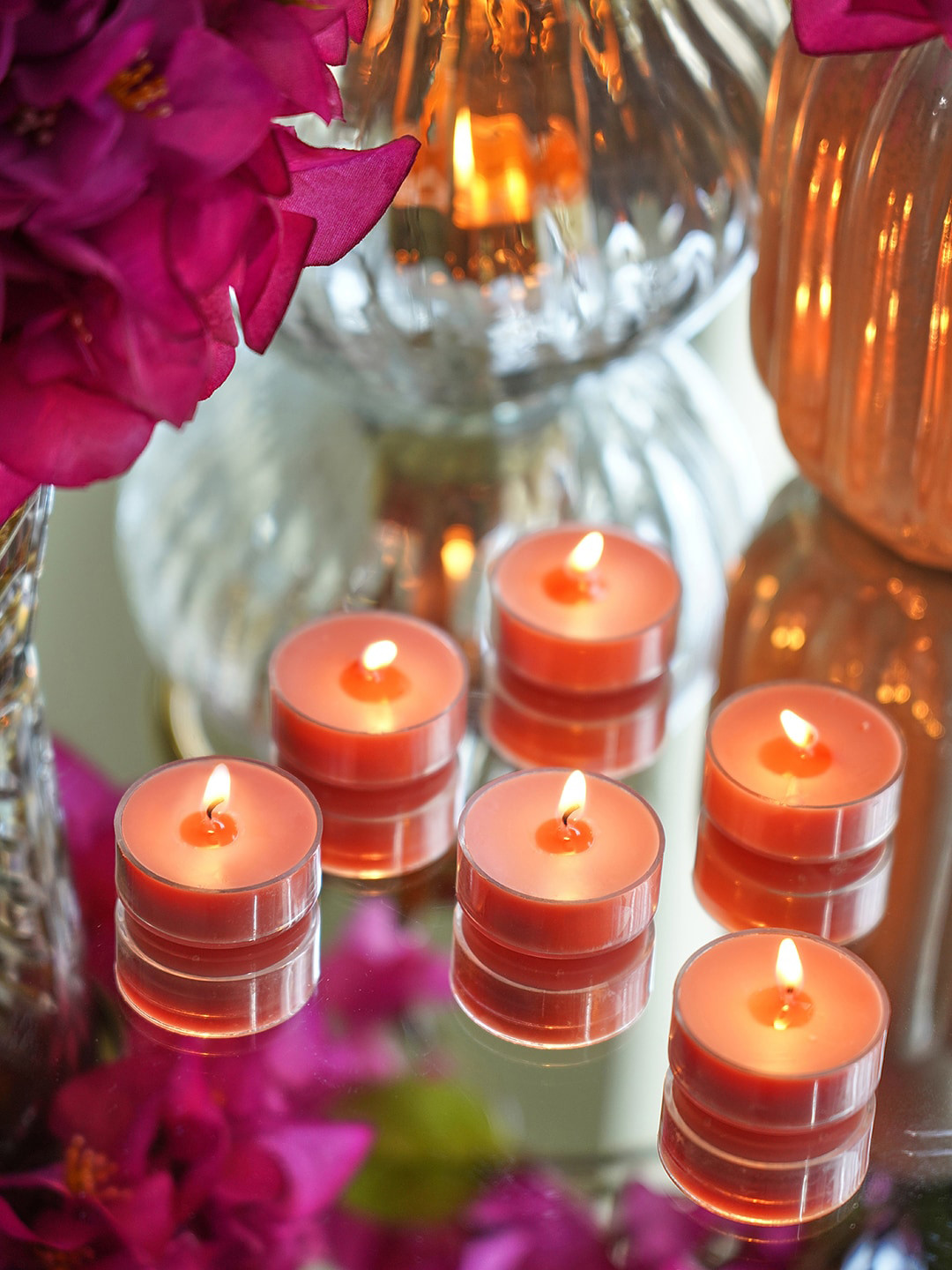 Pure Home and Living Orange 24Pcs 1 Wick Vanilla Solid Round Regular Tea Light Candles