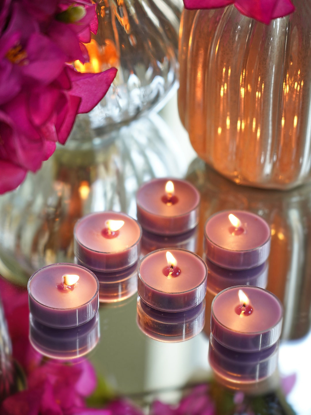 Pure Home and Living Purple Soft Cashmere 24Pcs Solid Round Regular Tea Light Candles