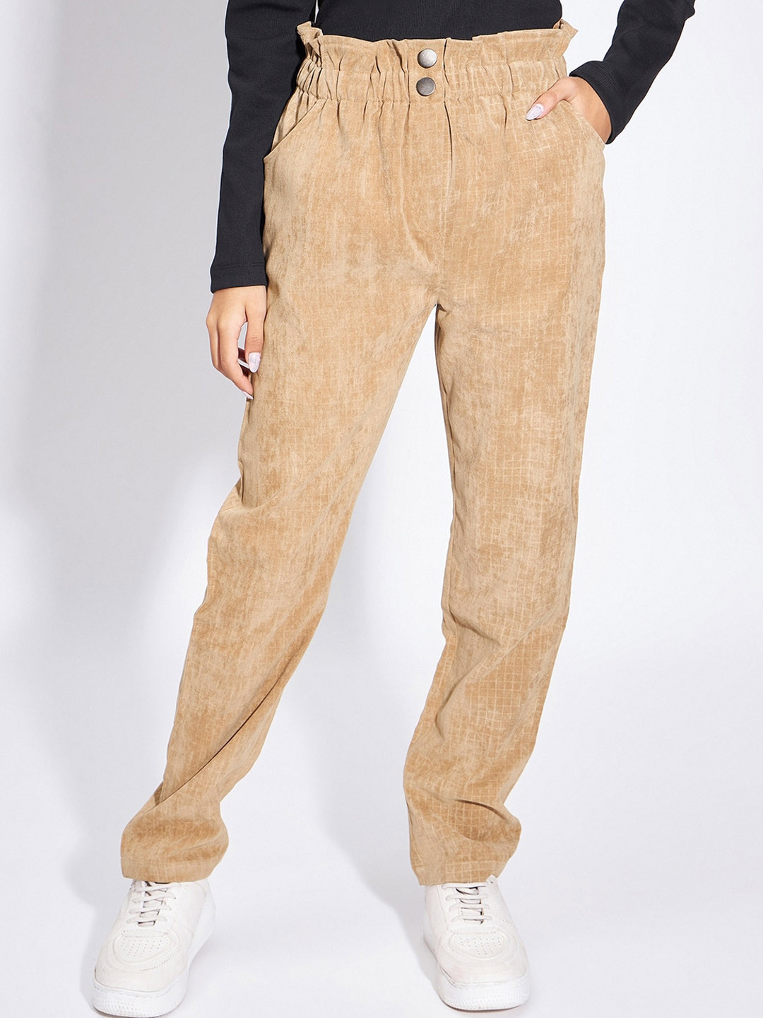 luyk Girls Checked Cotton Smart High-Rise Wrinkle Free Trousers