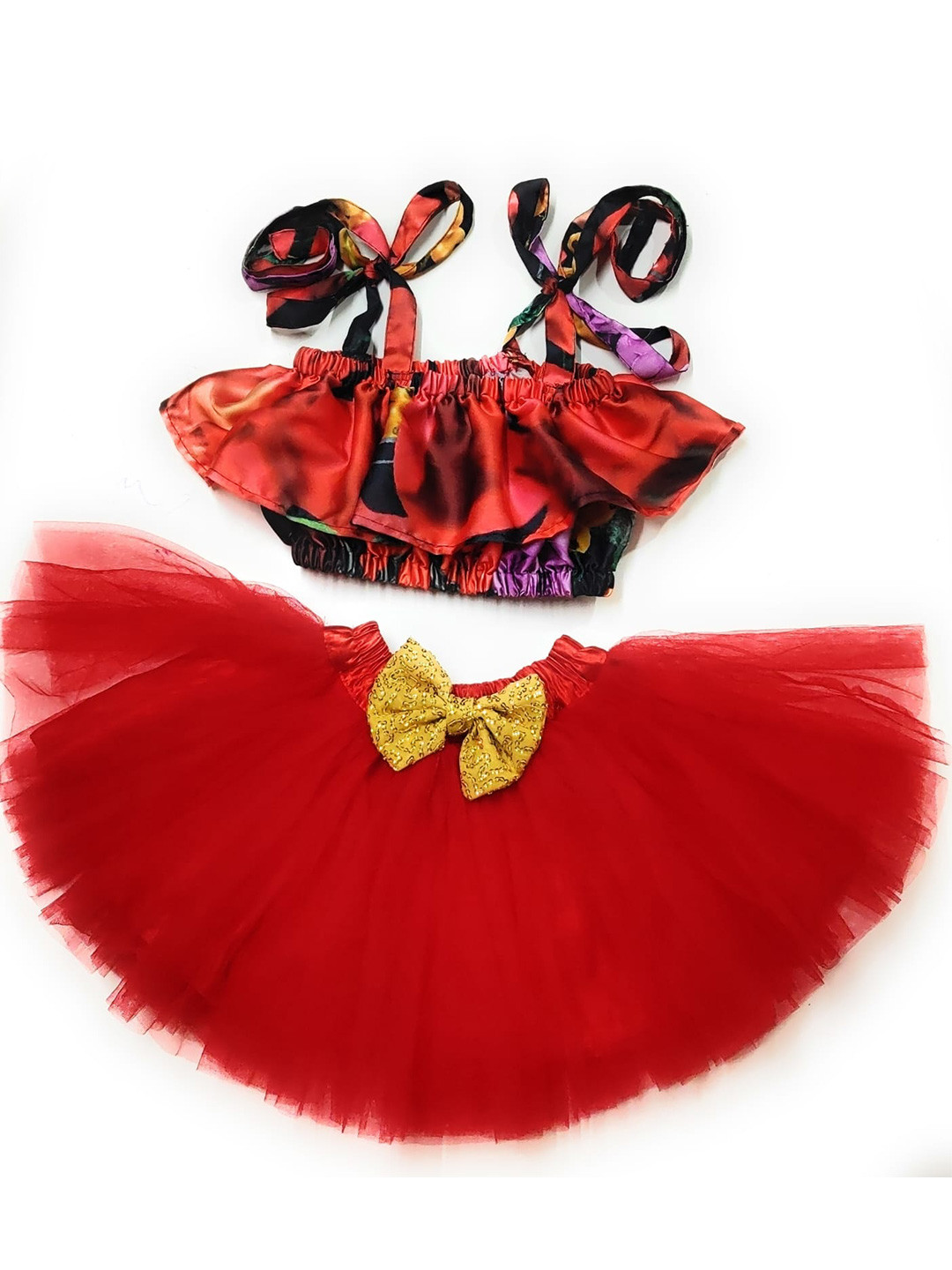 TILISM Girls Abstract Printed Shoulder Straps Crop Top & Skirt