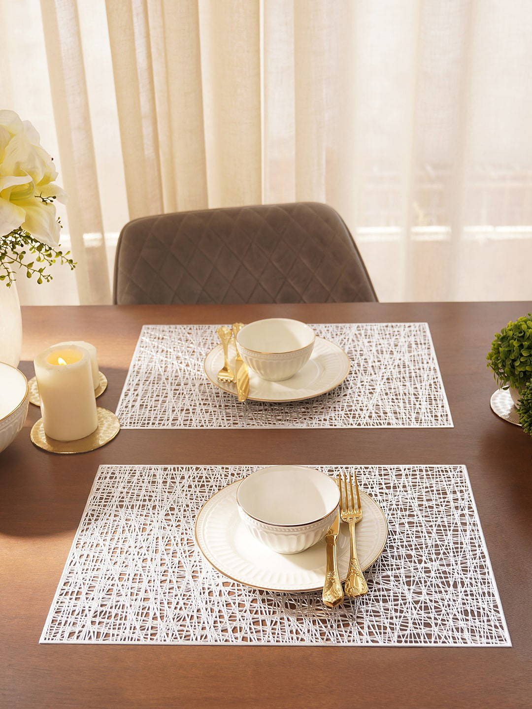 Pure Home and Living Silver Toned 2 Pieces Rectangular Kitchen Table Placemats