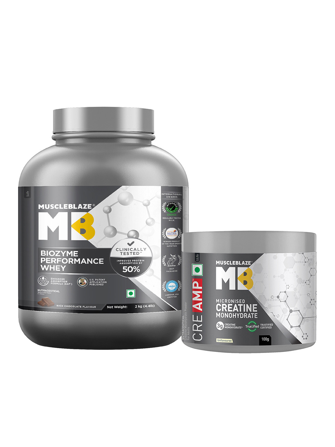 MuscleBlaze Biozyme Perfomance Whey Protein Chocolate-2kg and Creatine Monohydrate-100 gms
