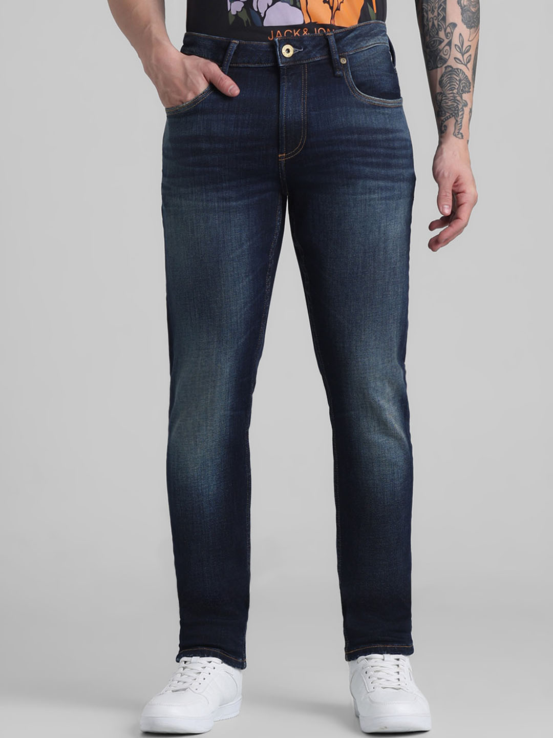 Jack & Jones Men Ben Skinny Fit Heavy Fade Stretchable Jeans