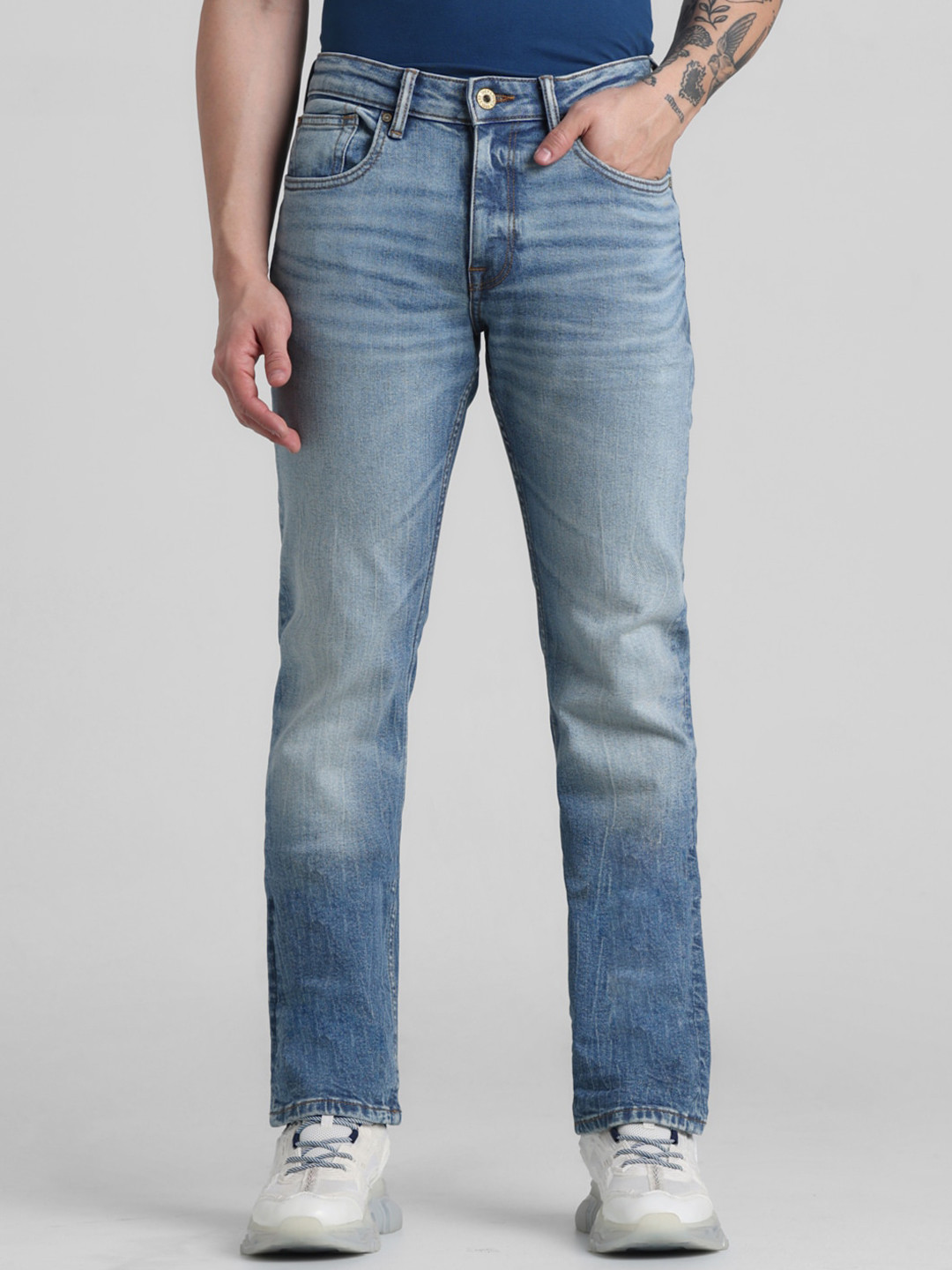 Jack & Jones Men Clark Low-Rise Heavy Fade Stretchable Jeans