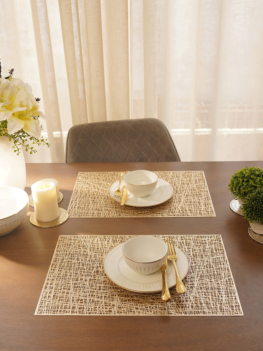 Pure Home and Living Gold Toned 2 Pieces Textured Table Placemats