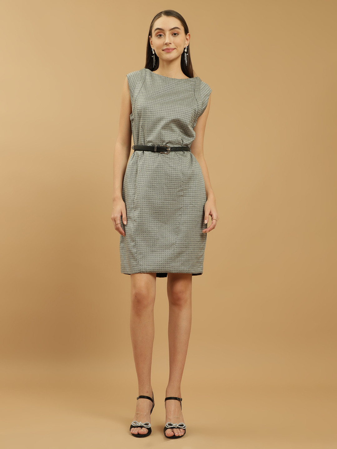 Beatnik Printed Belted Sheath Dress