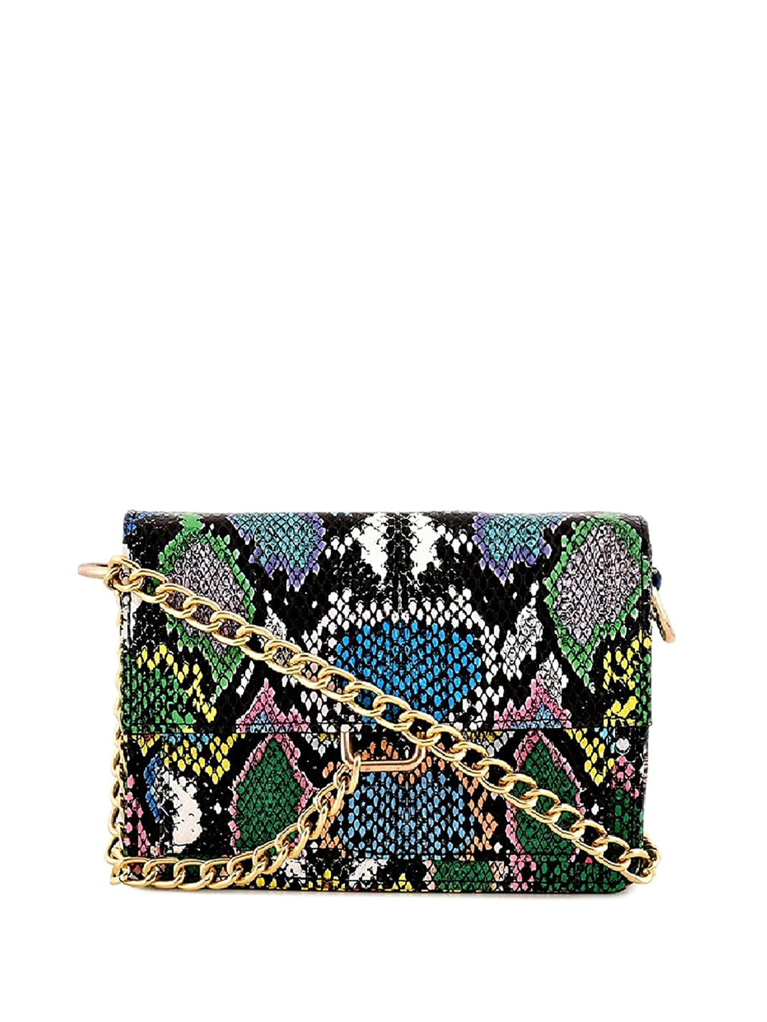 DressBerry Blue & Green Animal Skin Printed PU Swagger Satchel Bag