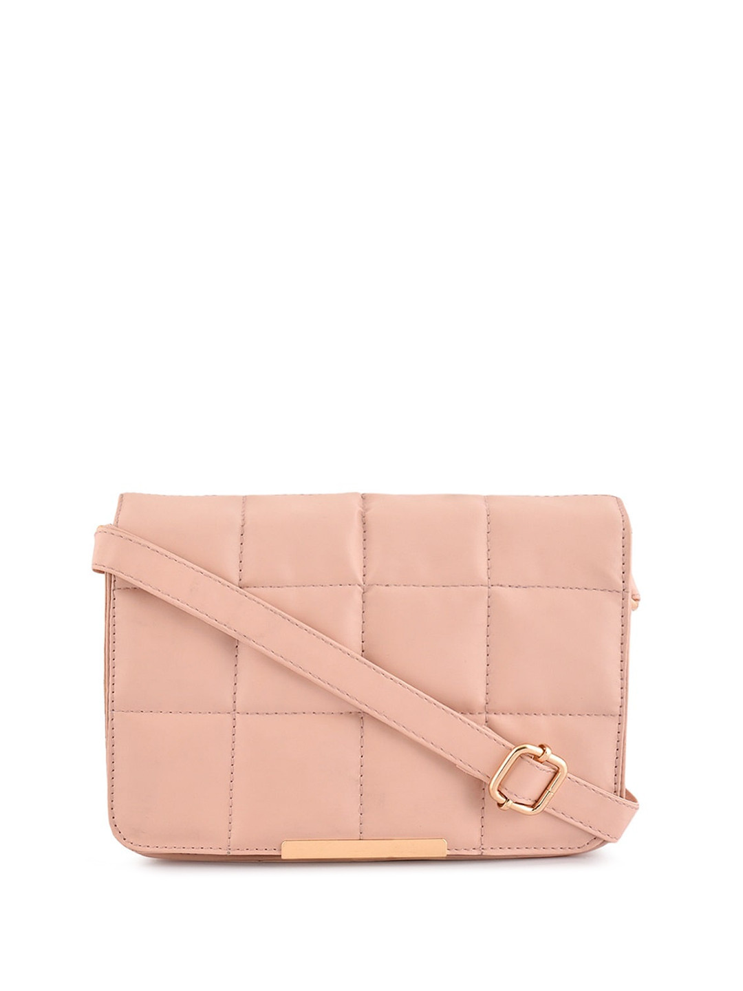 DressBerry Peach-Color Textured Quilted Structured Sling Bag