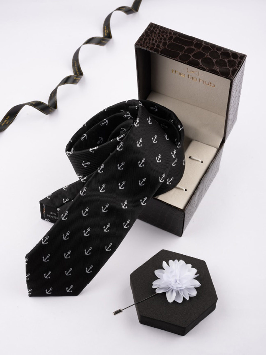 The Tie Hub Men Conversational Printed Necktie With Lapel Pin Accessory Gift Set