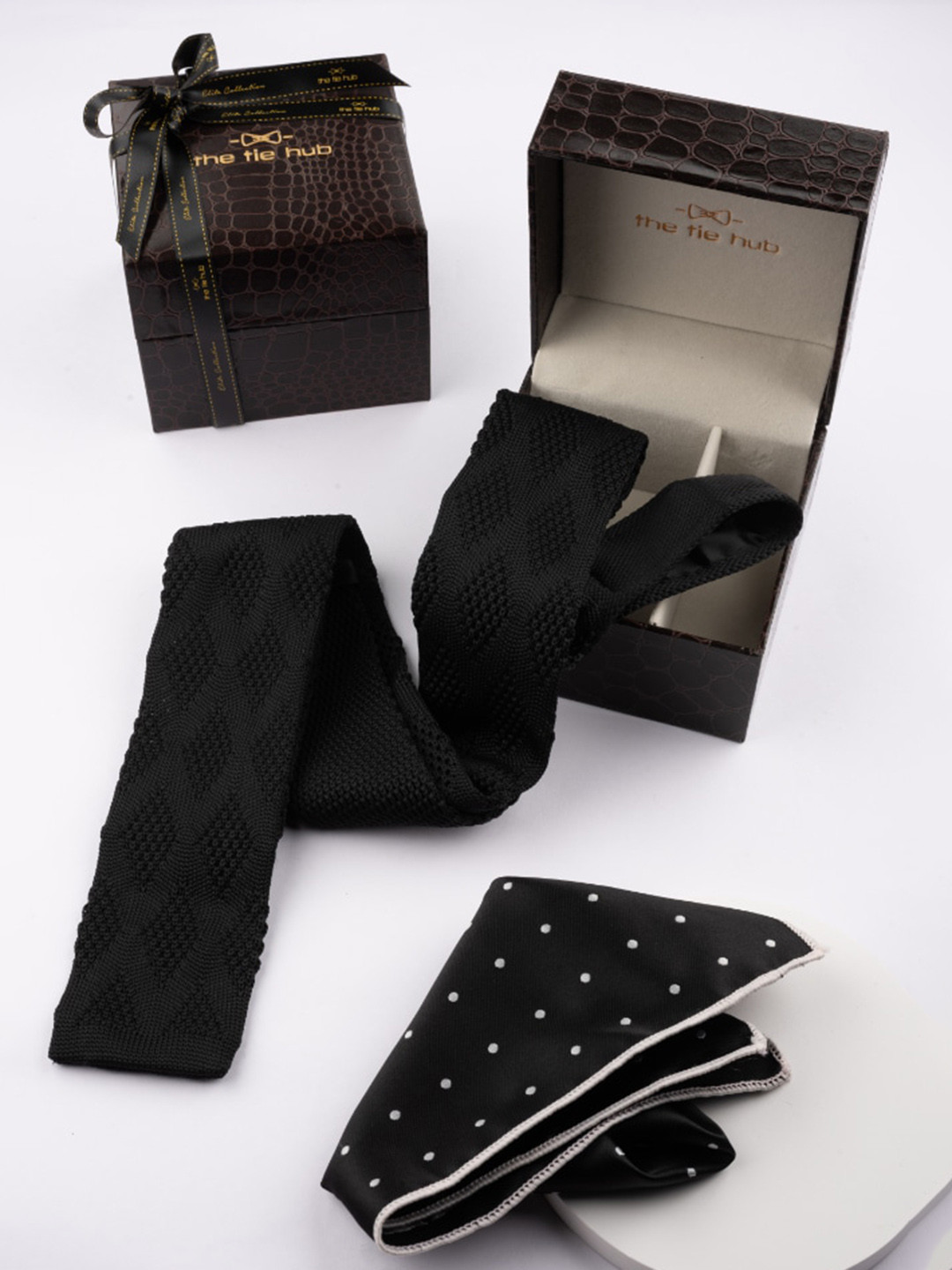 The Tie Hub Men Revington Knitted Necktie With Pocket Square Accessory Gift Set