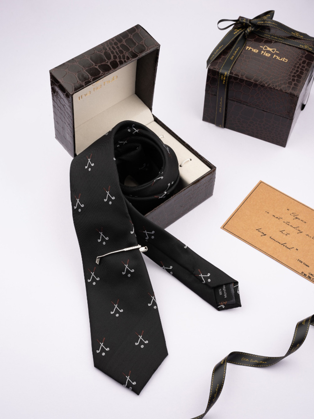 The Tie Hub Men Printed Microfiber Tie & Tie Bar