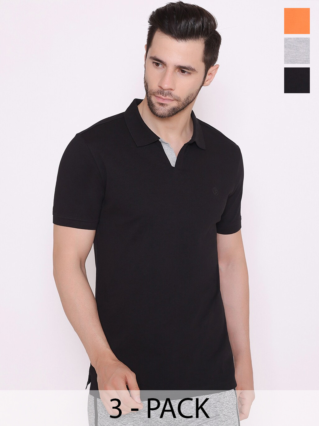 BODYACTIVE Pack of 3 Polo Collar T-shirt