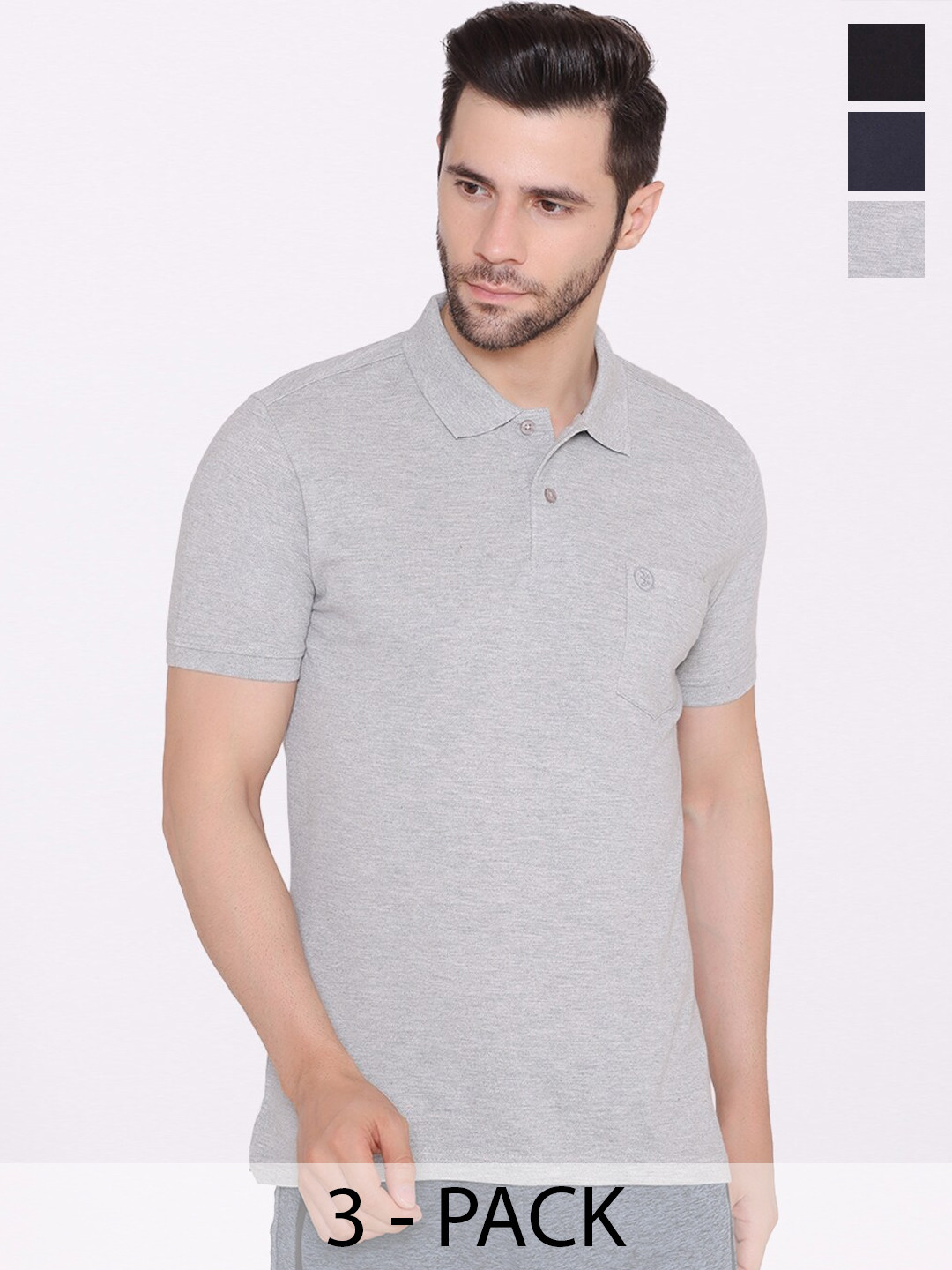 BODYACTIVE Pack Of 3 Polo Collar Cotton T-shirt