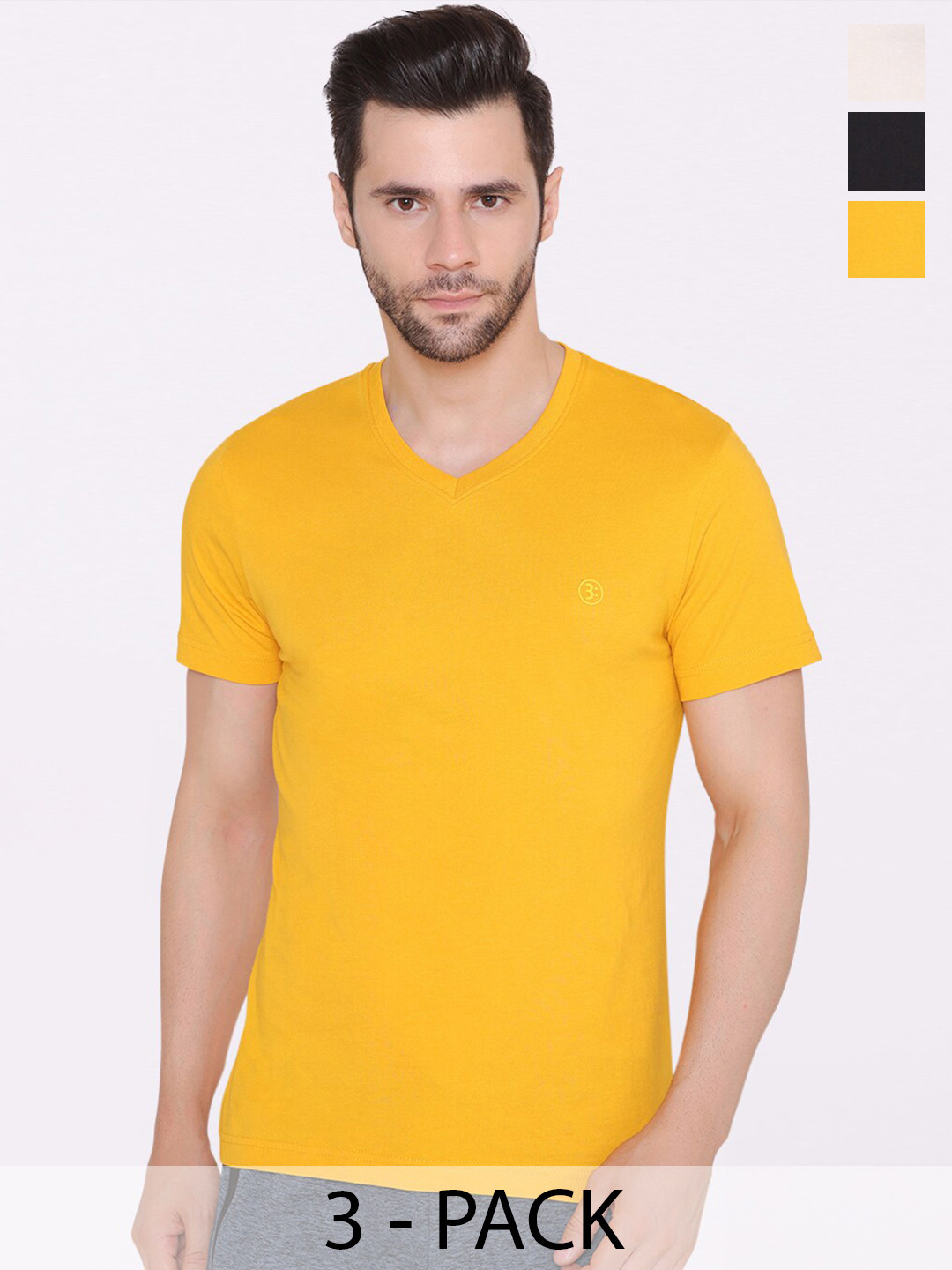 BODYACTIVE Pack of 3 Dri-FIT V-Neck T-shirts