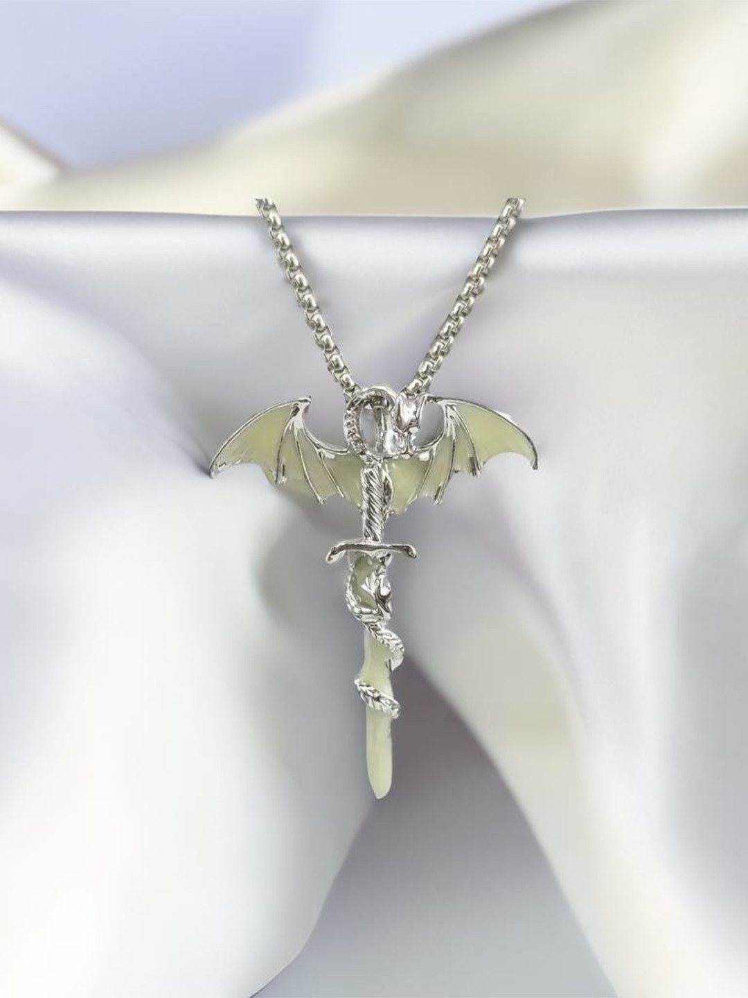 VIEN Silver-Plated Glow-in-the-dark Dragon Winding Sword Pendant With Chain