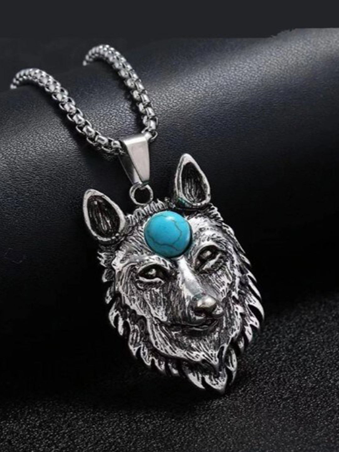 VIEN Silver-Plated Stone-Studded Oxidised Animal Shaped Pendant With Chain
