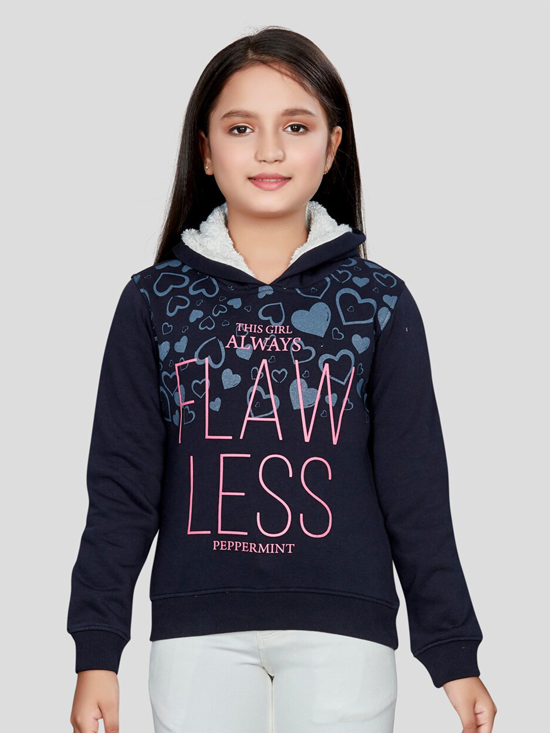 Peppermint Girls Typography Printed Hooded Pullover