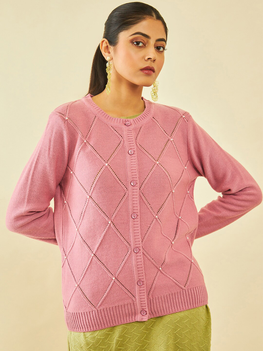 Soch Self Design Cardigan with Embellished Detail