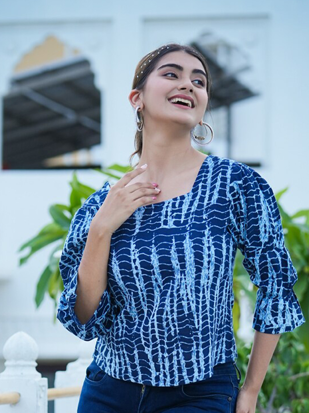 YASH GALLERY Tie & Dye Square Neck Cotton Top