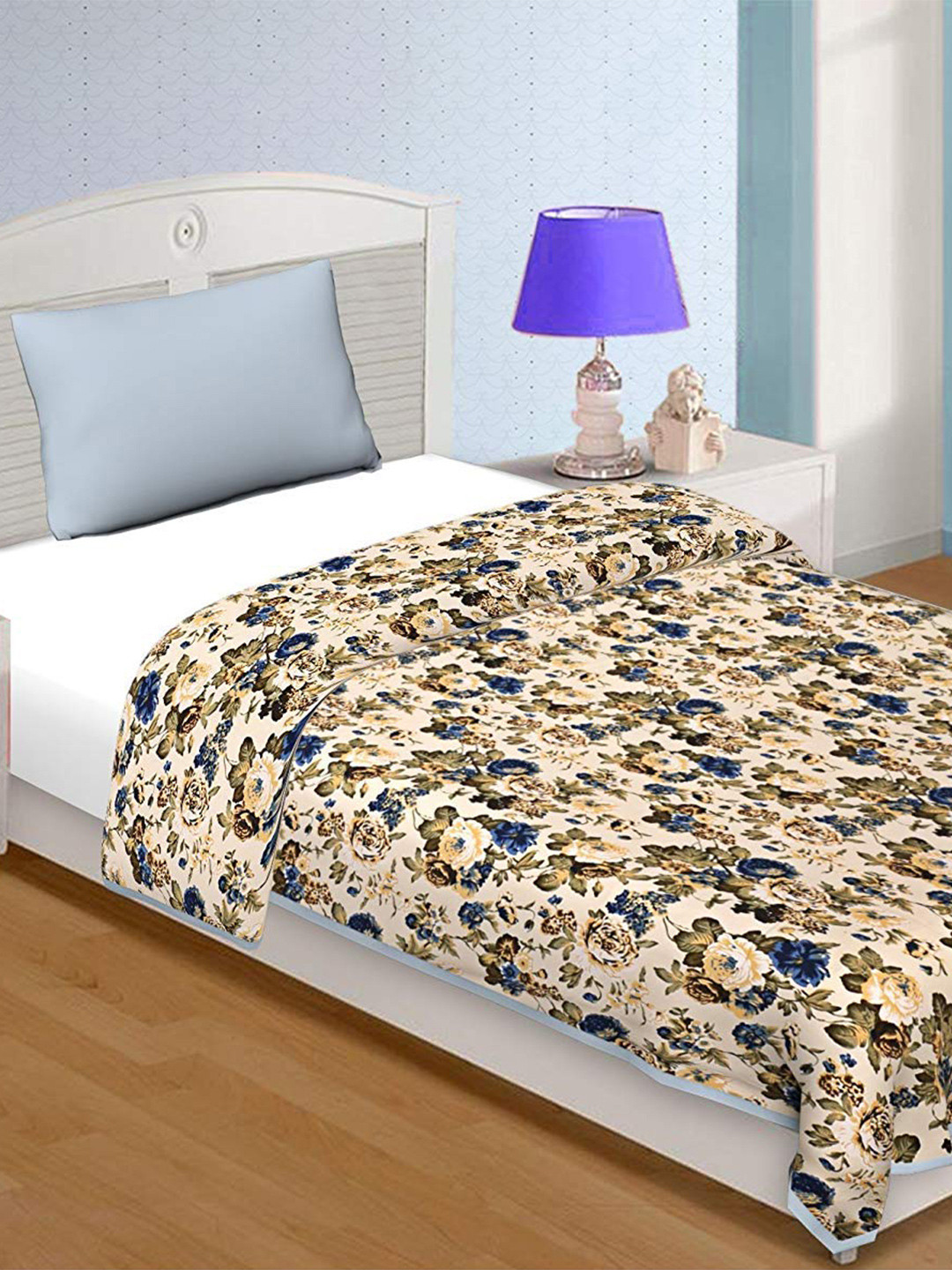 COZYEXPORTS Pink & Blue Floral Pure Cotton AC Room Single Bed Dohar