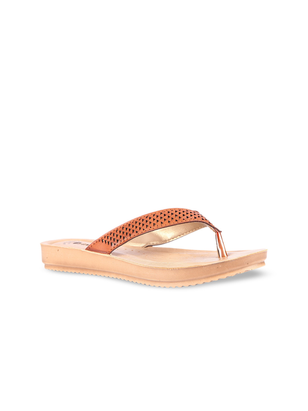 Inblu Lightweight & Anti Skid Open Toe Flats with Laser Cut-Detail