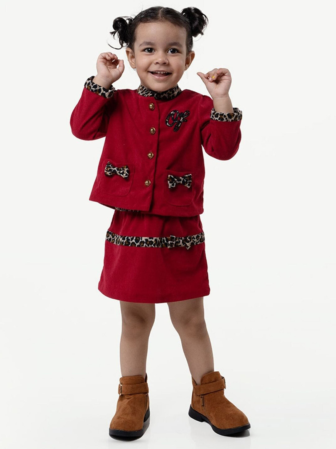 One Friday Girls Mandarin Collar Shirt With Skirt
