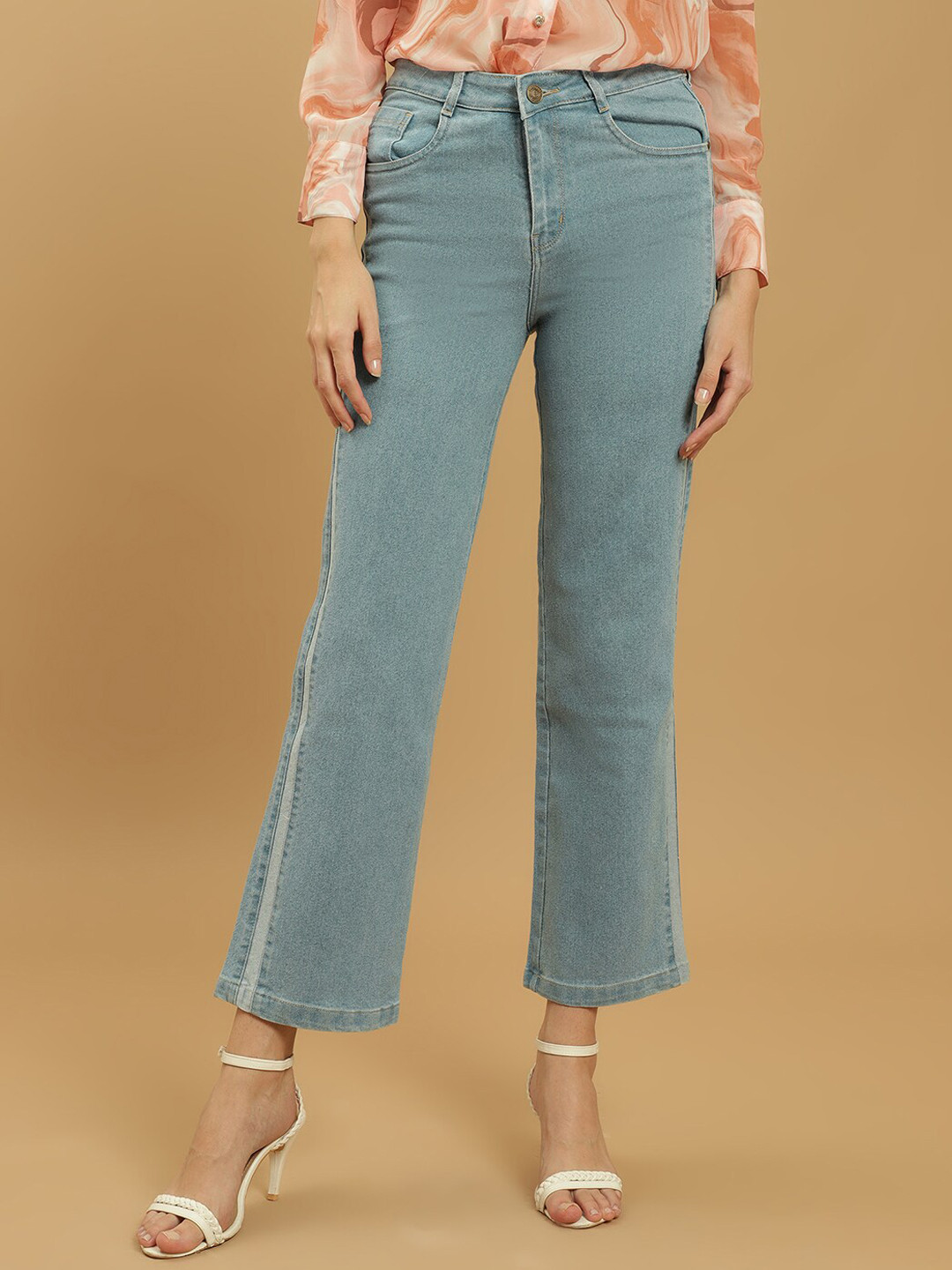Beatnik Women Straight Fit High-Rise Light Shade Clean Look Stretchable Cropped Jeans