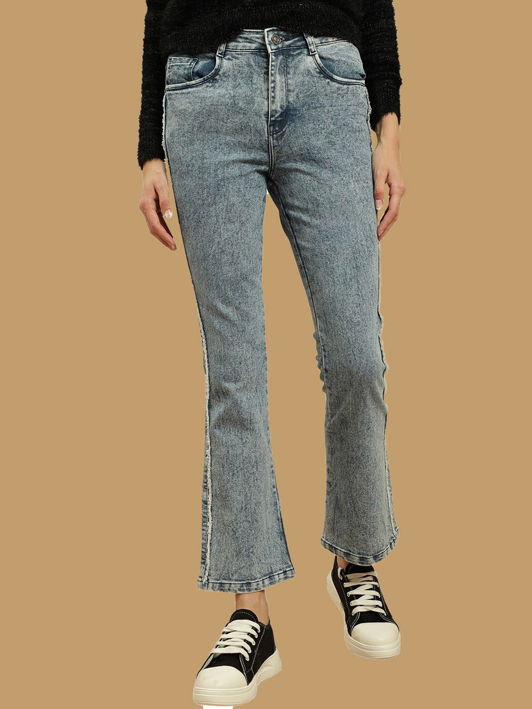 Beatnik Women Bootcut High-Rise Heavy Fade Clean Look Stretchable Cropped Jeans