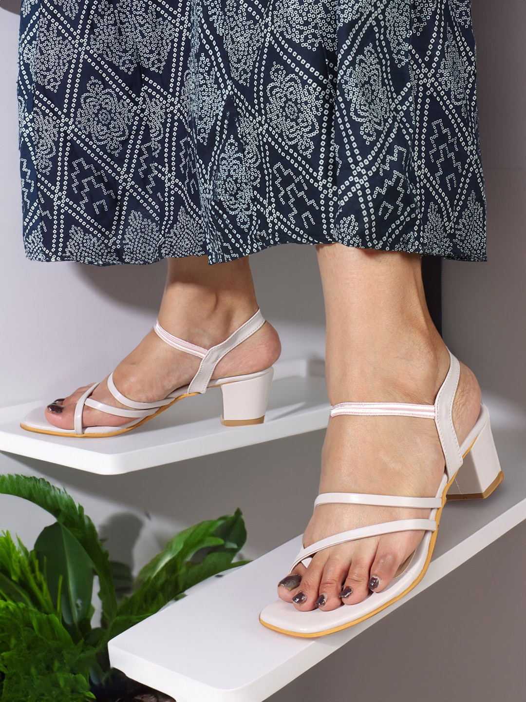 ICONICS Strappy One Toe Block Heels With Backstrap