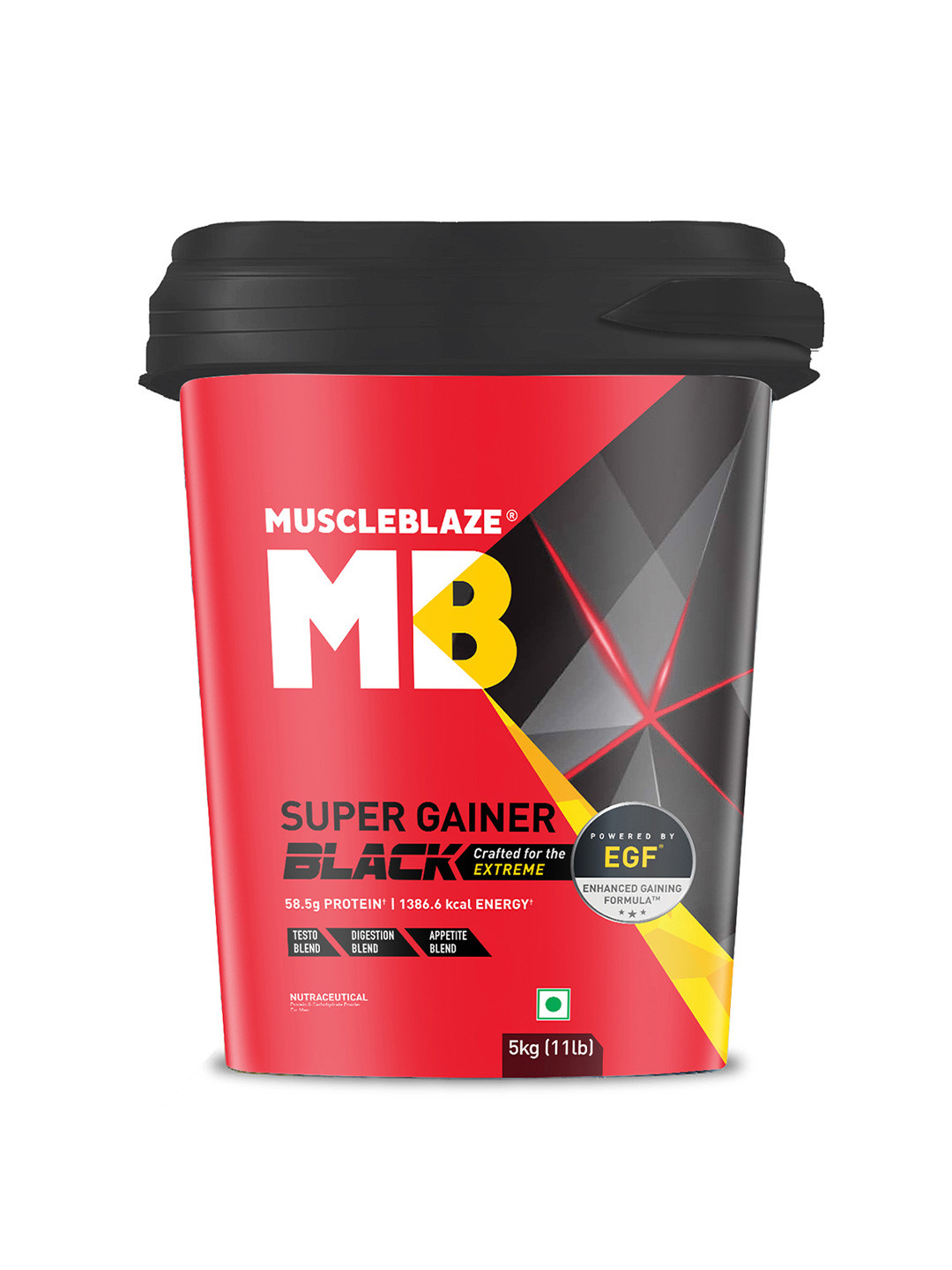 MuscleBlaze Black Super Gainer Powder With Enhanced Gaining Formula - Chocolate - 5Kg