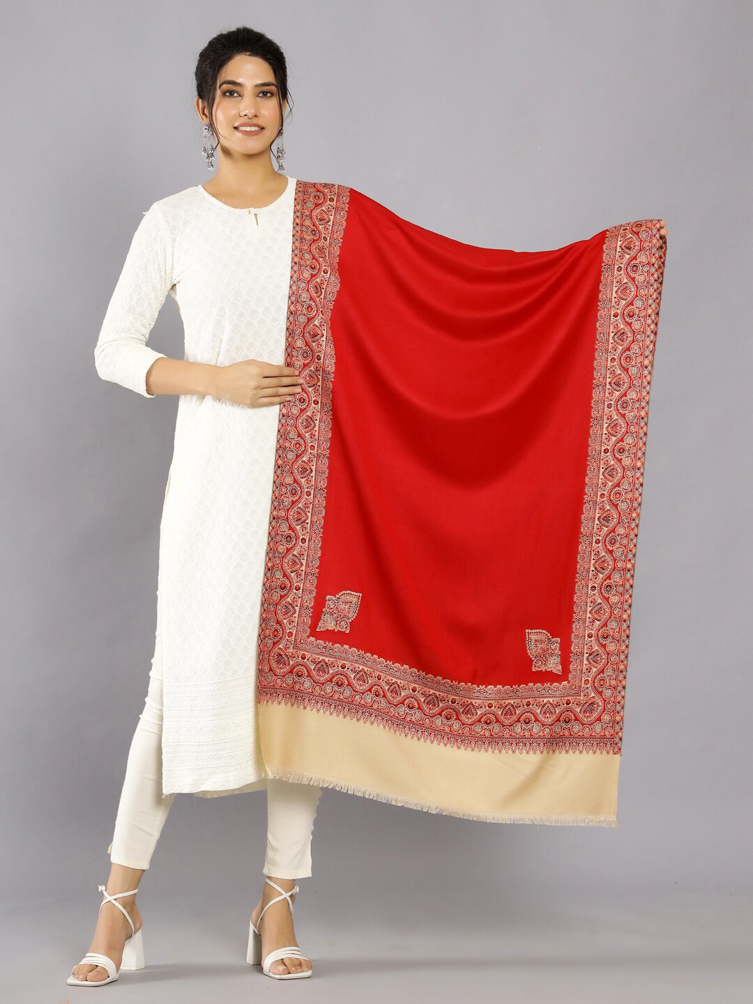 HANDICRAFT PALACE Fringed Border Woollen Shawl