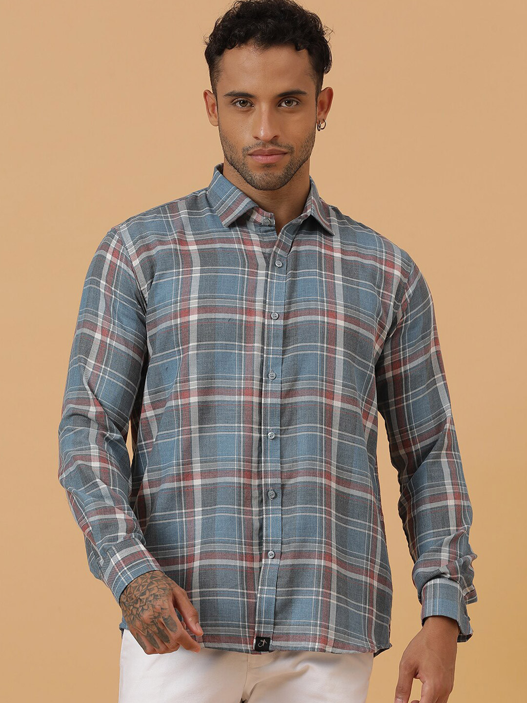 JAVINISHKA Relaxed Tailored Fit Tartan Checks Pure Cotton Casual Shirt