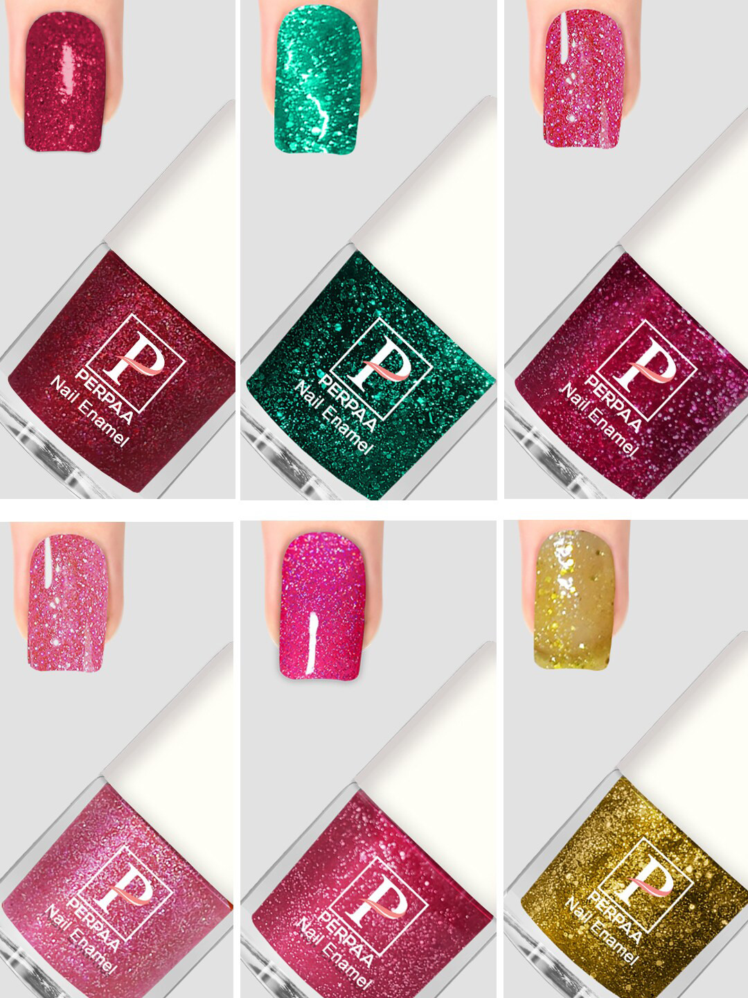 PERPAA Set Of 6 Glitter Light Flashing Sparkly Gel Nail Polish - 5ml Each
